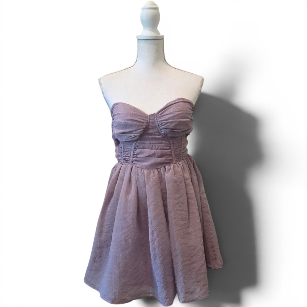 Altar'd State Mini Dress Nylon Shimmer Strapless Corset Lilac Fairycore Party M